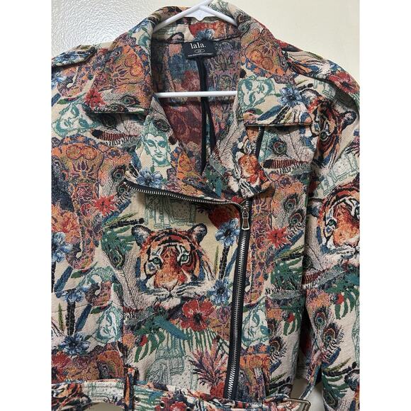 Dressed in Lala Women’s Wild Soul Tiger Jungle Print Moto Jacket - Size S/M - Picture 4 of 8